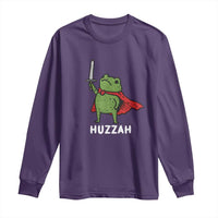 Funny Huzzah Frog Meme Long Sleeve Shirt Knight with Sword Whimsical Viral Amphibian Humor - Wonder Print Shop