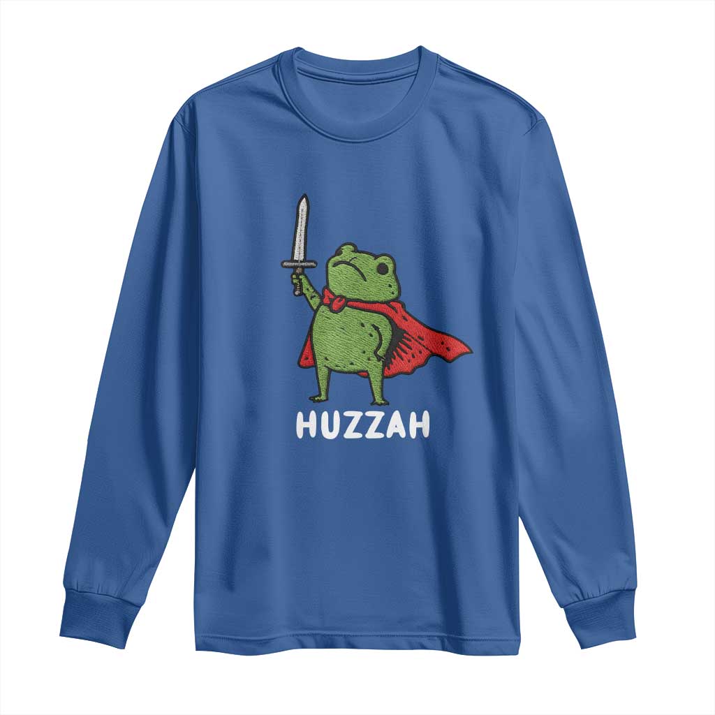 Funny Huzzah Frog Meme Long Sleeve Shirt Knight with Sword Whimsical Viral Amphibian Humor - Wonder Print Shop