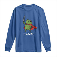 Funny Huzzah Frog Meme Long Sleeve Shirt Knight with Sword Whimsical Viral Amphibian Humor - Wonder Print Shop