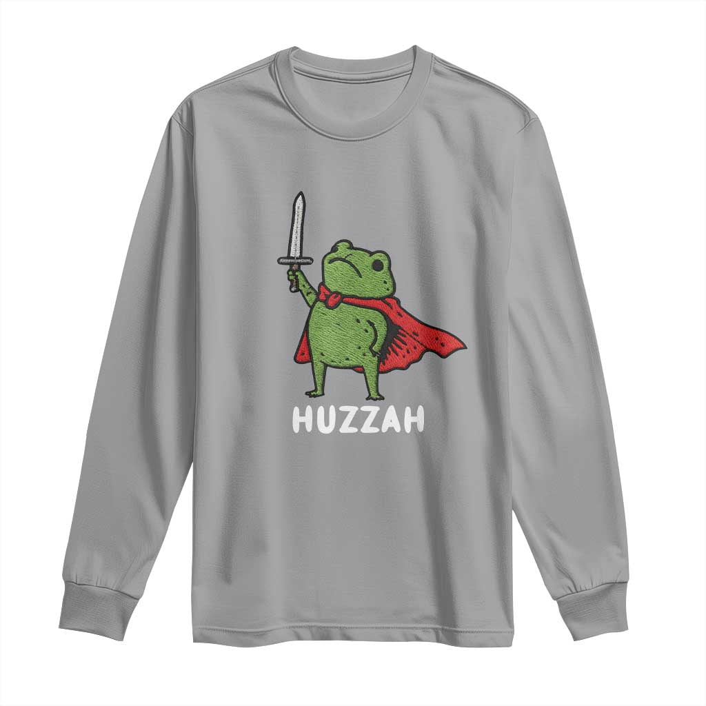 Funny Huzzah Frog Meme Long Sleeve Shirt Knight with Sword Whimsical Viral Amphibian Humor - Wonder Print Shop