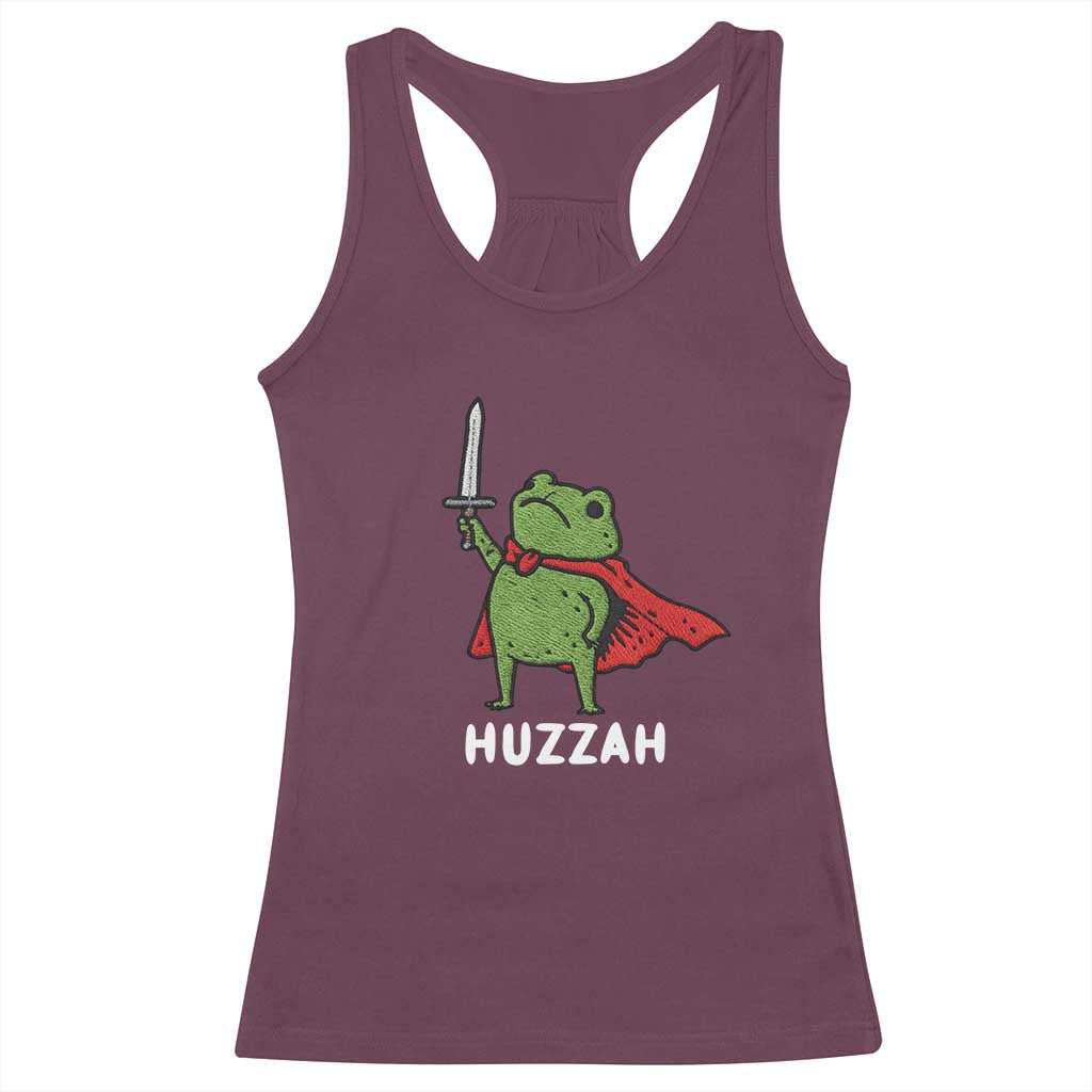 Funny Huzzah Frog Meme Racerback Tank Top Knight with Sword Whimsical Viral Amphibian Humor - Wonder Print Shop