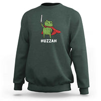 Funny Huzzah Frog Meme Sweatshirt Knight with Sword Whimsical Viral Amphibian Humor - Wonder Print Shop