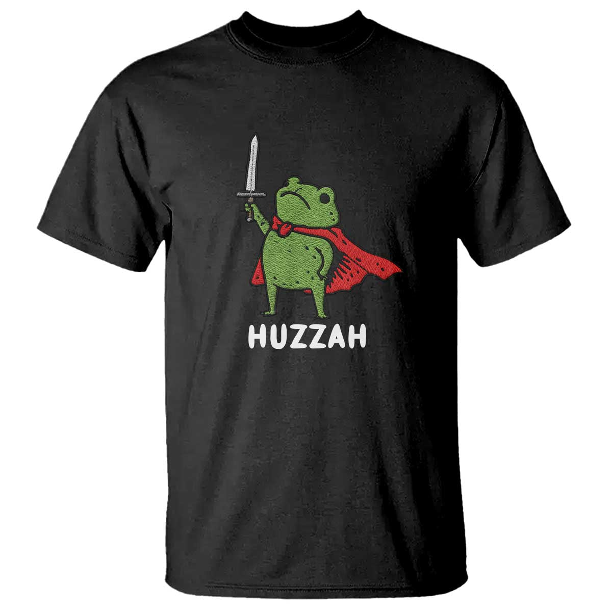 Funny Huzzah Frog Meme T Shirt Knight with Sword Whimsical Viral Amphibian Humor - Wonder Print Shop