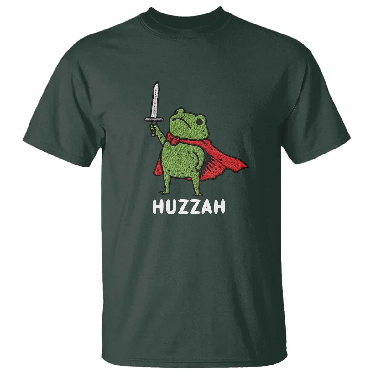 Funny Huzzah Frog Meme T Shirt Knight with Sword Whimsical Viral Amphibian Humor - Wonder Print Shop