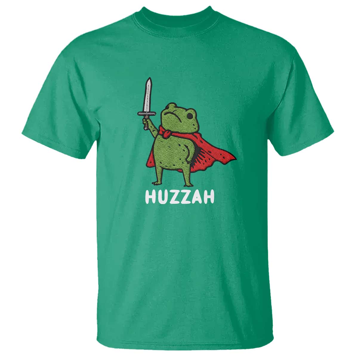 Funny Huzzah Frog Meme T Shirt Knight with Sword Whimsical Viral Amphibian Humor - Wonder Print Shop