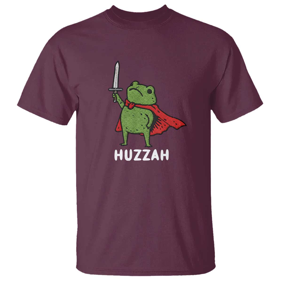 Funny Huzzah Frog Meme T Shirt Knight with Sword Whimsical Viral Amphibian Humor - Wonder Print Shop