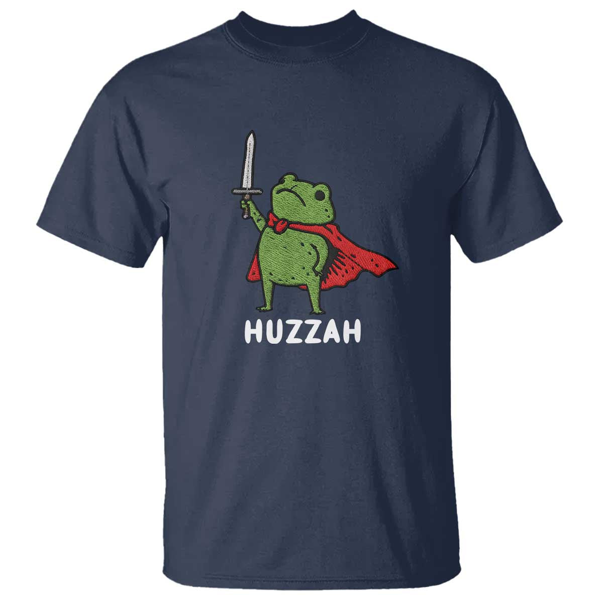 Funny Huzzah Frog Meme T Shirt Knight with Sword Whimsical Viral Amphibian Humor - Wonder Print Shop