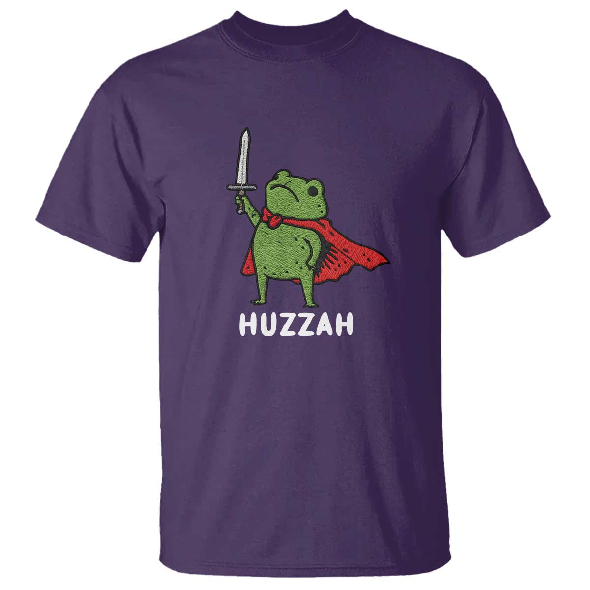 Funny Huzzah Frog Meme T Shirt Knight with Sword Whimsical Viral Amphibian Humor - Wonder Print Shop