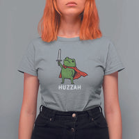 Funny Huzzah Frog Meme T Shirt For Women Knight with Sword Whimsical Viral Amphibian Humor - Wonder Print Shop
