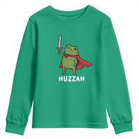 Funny Huzzah Frog Meme Youth Sweatshirt Knight with Sword Whimsical Viral Amphibian Humor - Wonder Print Shop