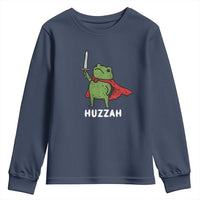 Funny Huzzah Frog Meme Youth Sweatshirt Knight with Sword Whimsical Viral Amphibian Humor - Wonder Print Shop