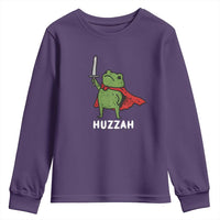 Funny Huzzah Frog Meme Youth Sweatshirt Knight with Sword Whimsical Viral Amphibian Humor - Wonder Print Shop