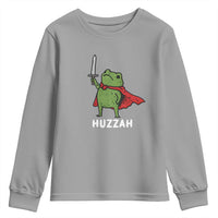 Funny Huzzah Frog Meme Youth Sweatshirt Knight with Sword Whimsical Viral Amphibian Humor - Wonder Print Shop