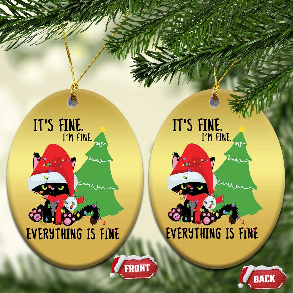 Black Cat Christmas Christmas Ornament It's Fine I'm Fine Everything Is Fine - Wonder Print Shop