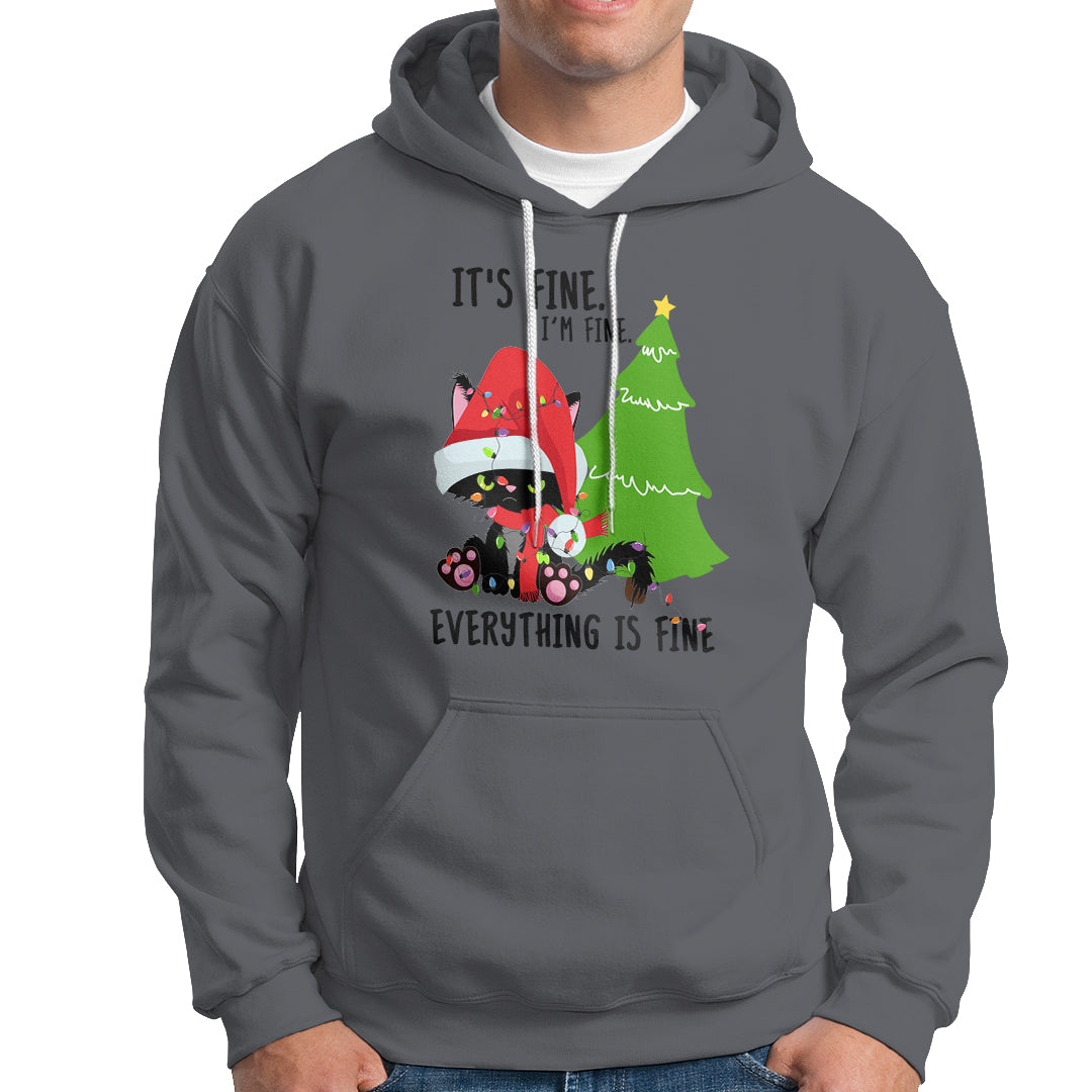 Black Cat Christmas Hoodie It's Fine I'm Fine Everything Is Fine - Wonder Print Shop
