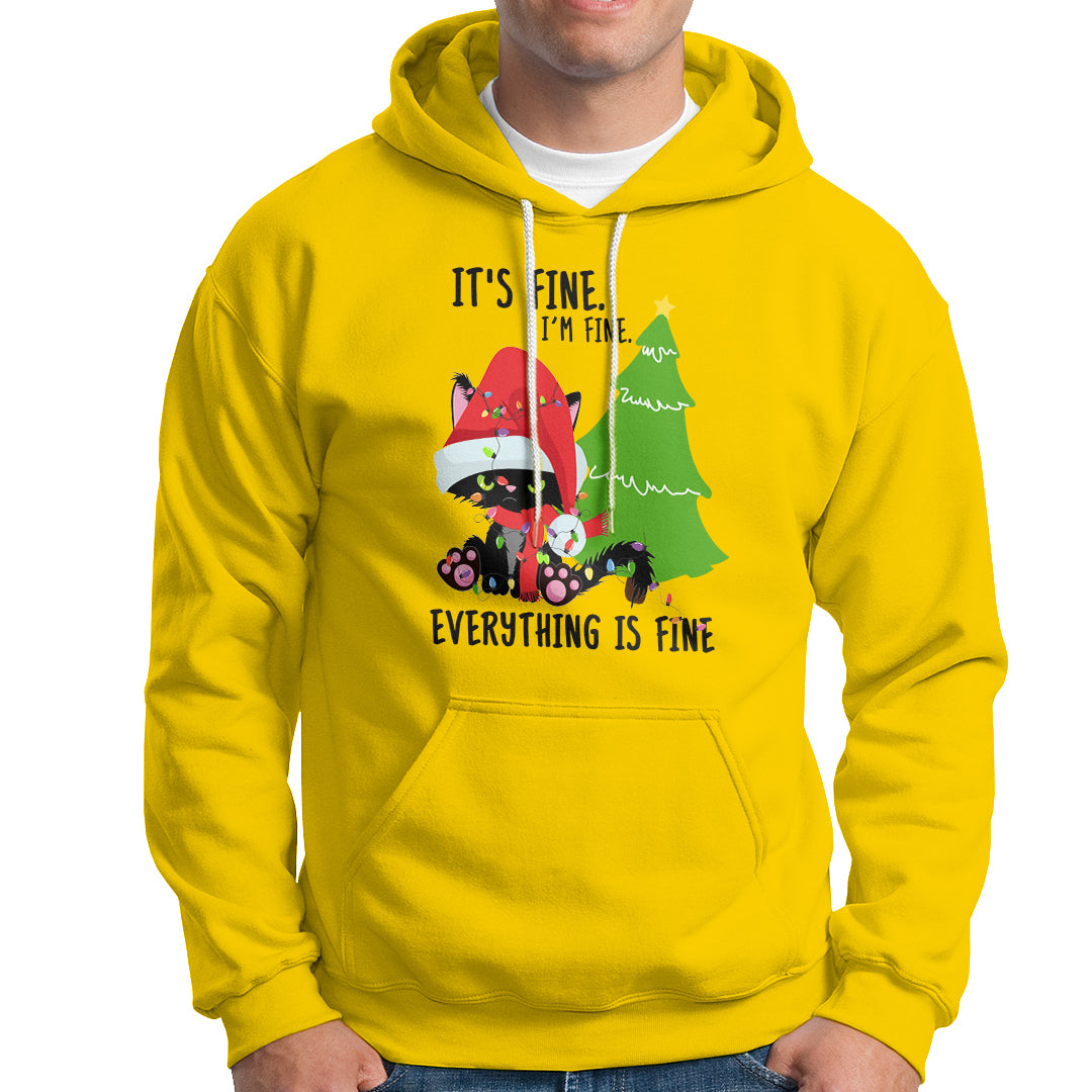 Black Cat Christmas Hoodie It's Fine I'm Fine Everything Is Fine - Wonder Print Shop
