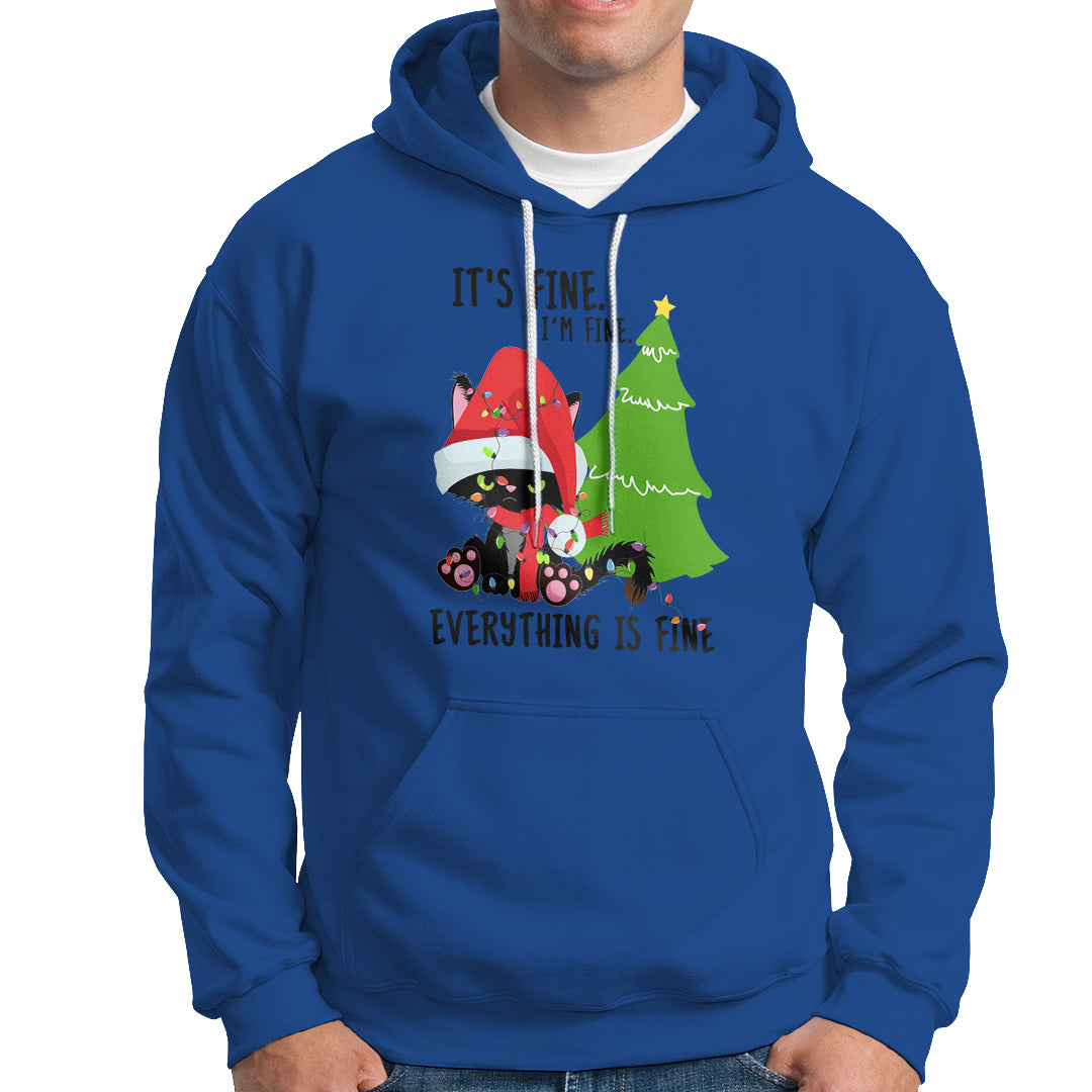 Black Cat Christmas Hoodie It's Fine I'm Fine Everything Is Fine - Wonder Print Shop