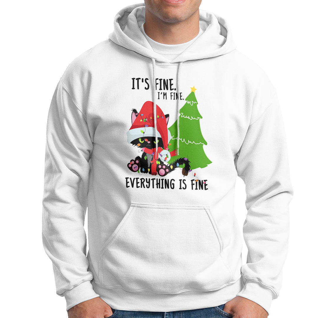 Black Cat Christmas Hoodie It's Fine I'm Fine Everything Is Fine - Wonder Print Shop