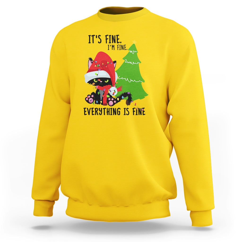 Black Cat Christmas Sweatshirt It's Fine I'm Fine Everything Is Fine - Wonder Print Shop