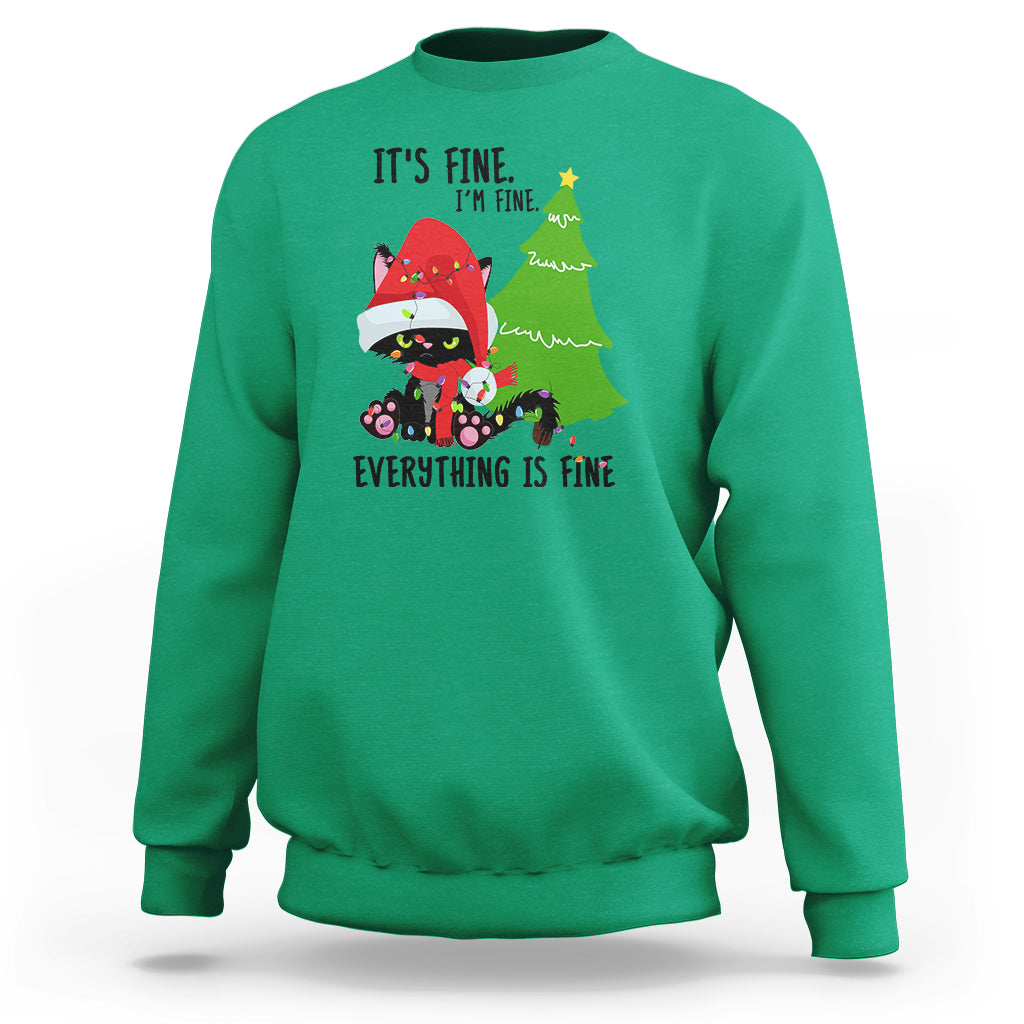 Black Cat Christmas Sweatshirt It's Fine I'm Fine Everything Is Fine - Wonder Print Shop