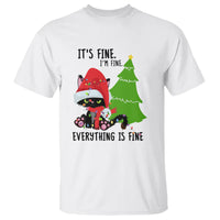 Black Cat Christmas T Shirt It's Fine I'm Fine Everything Is Fine - Wonder Print Shop