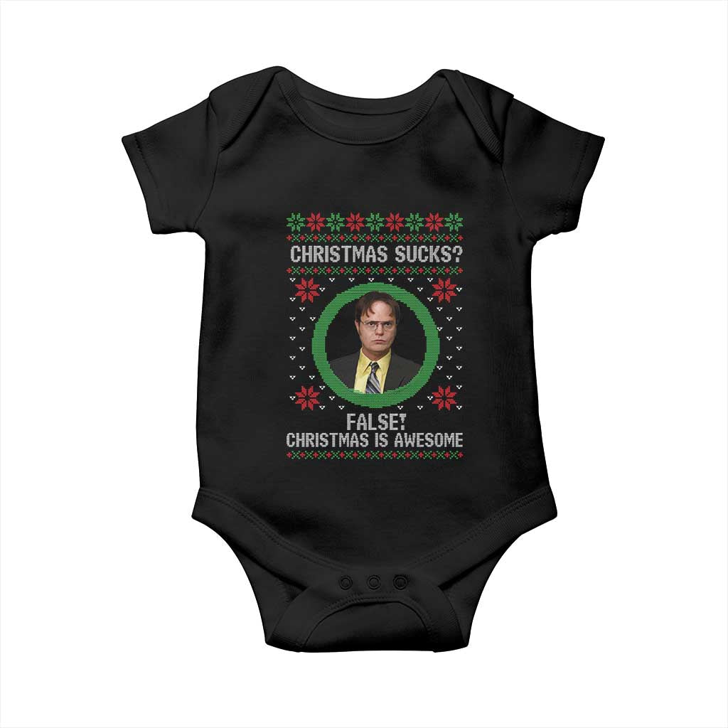 Christmas Sucks FALSE Christmas Is Awesome Baby Onesie Funny Xmas Office Holiday Humor - Wonder Print Shop