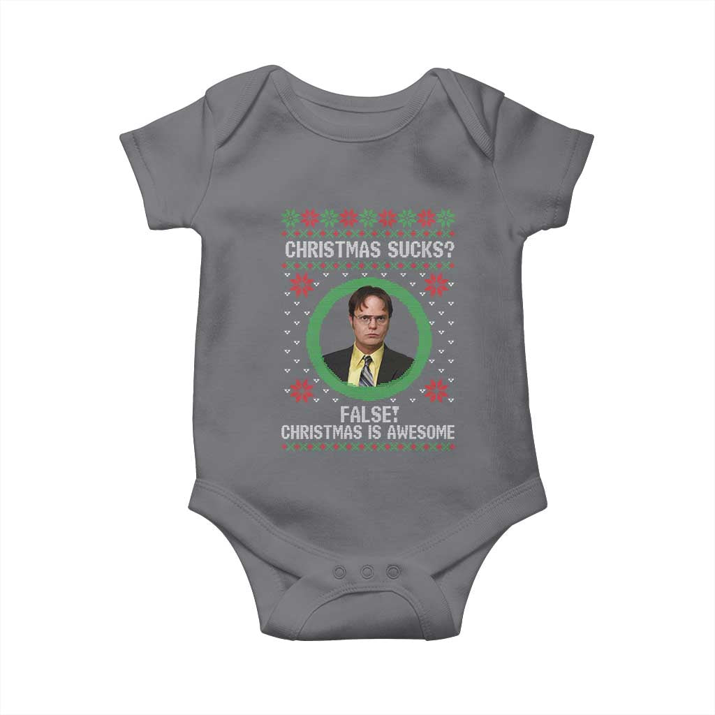 Christmas Sucks FALSE Christmas Is Awesome Baby Onesie Funny Xmas Office Holiday Humor - Wonder Print Shop