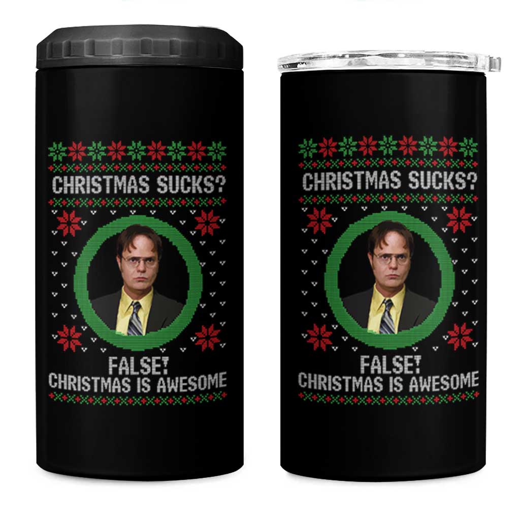 Christmas Sucks FALSE Christmas Is Awesome 4 in 1 Can Cooler Tumbler Funny Xmas Office Holiday Humor - Wonder Print Shop