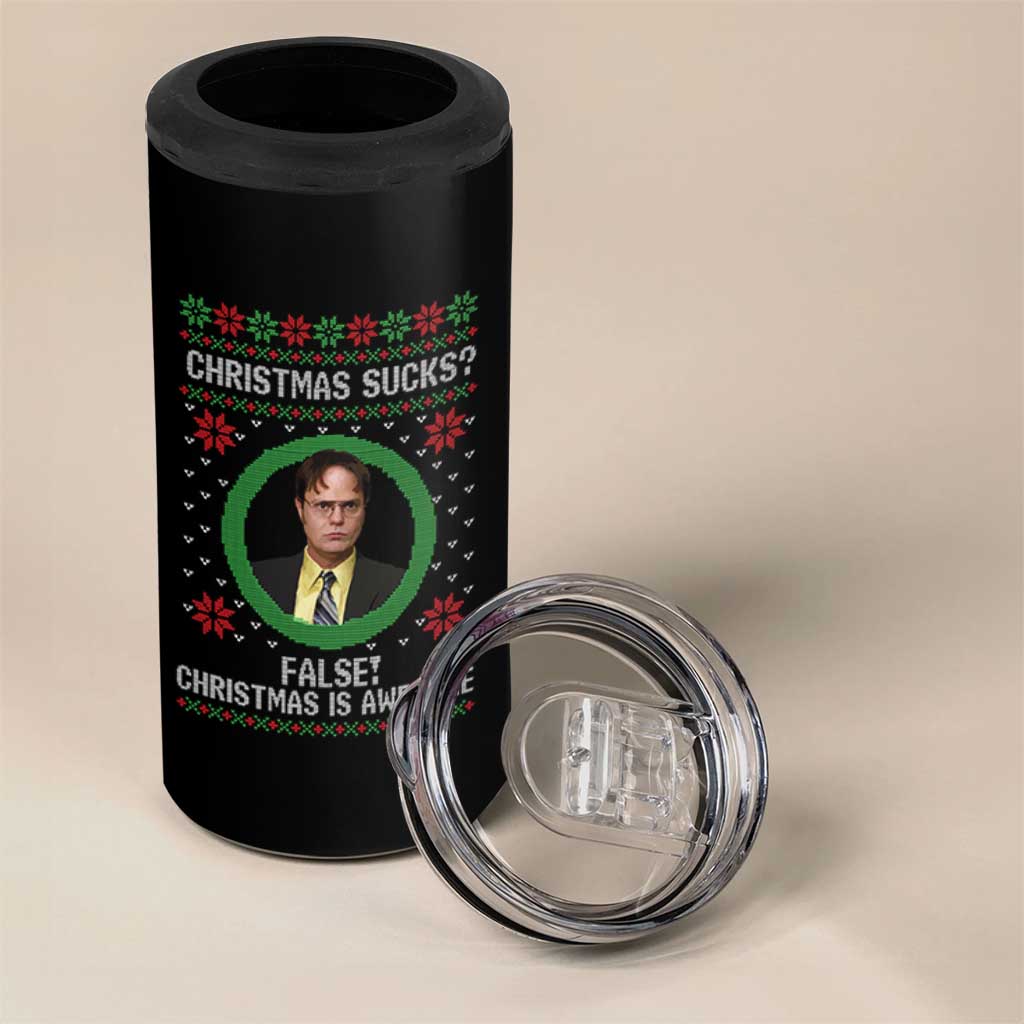 Christmas Sucks FALSE Christmas Is Awesome 4 in 1 Can Cooler Tumbler Funny Xmas Office Holiday Humor - Wonder Print Shop