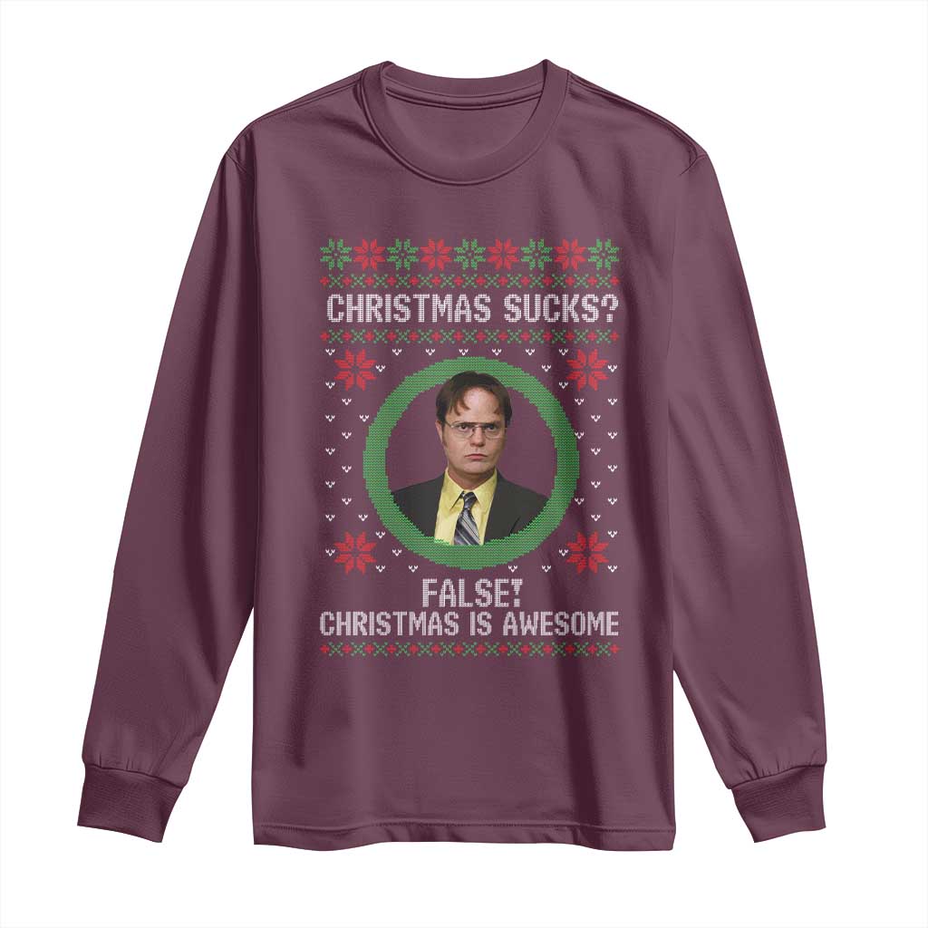 Christmas Sucks FALSE Christmas Is Awesome Long Sleeve Shirt Funny Xmas Office Holiday Humor - Wonder Print Shop