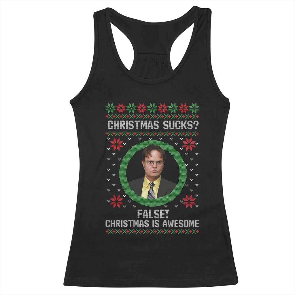 Christmas Sucks FALSE Christmas Is Awesome Racerback Tank Top Funny Xmas Office Holiday Humor - Wonder Print Shop