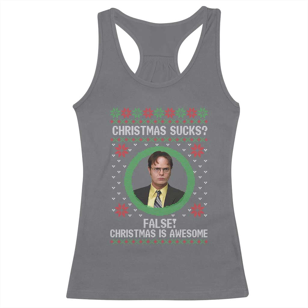 Christmas Sucks FALSE Christmas Is Awesome Racerback Tank Top Funny Xmas Office Holiday Humor - Wonder Print Shop
