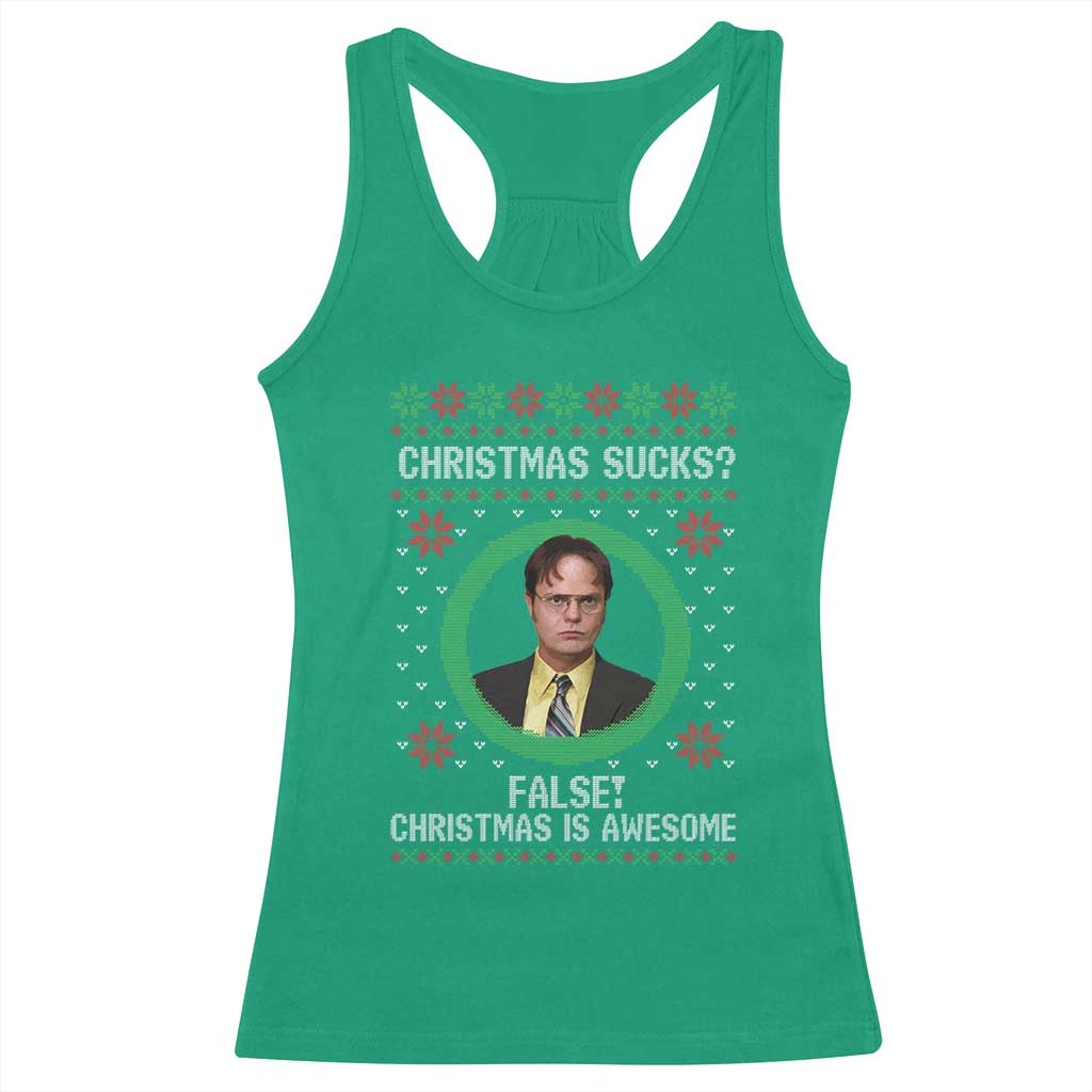Christmas Sucks FALSE Christmas Is Awesome Racerback Tank Top Funny Xmas Office Holiday Humor - Wonder Print Shop