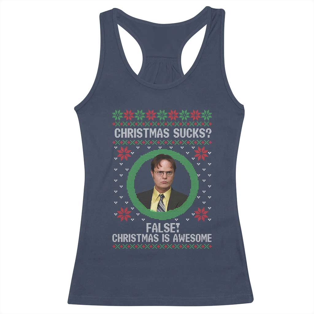 Christmas Sucks FALSE Christmas Is Awesome Racerback Tank Top Funny Xmas Office Holiday Humor - Wonder Print Shop