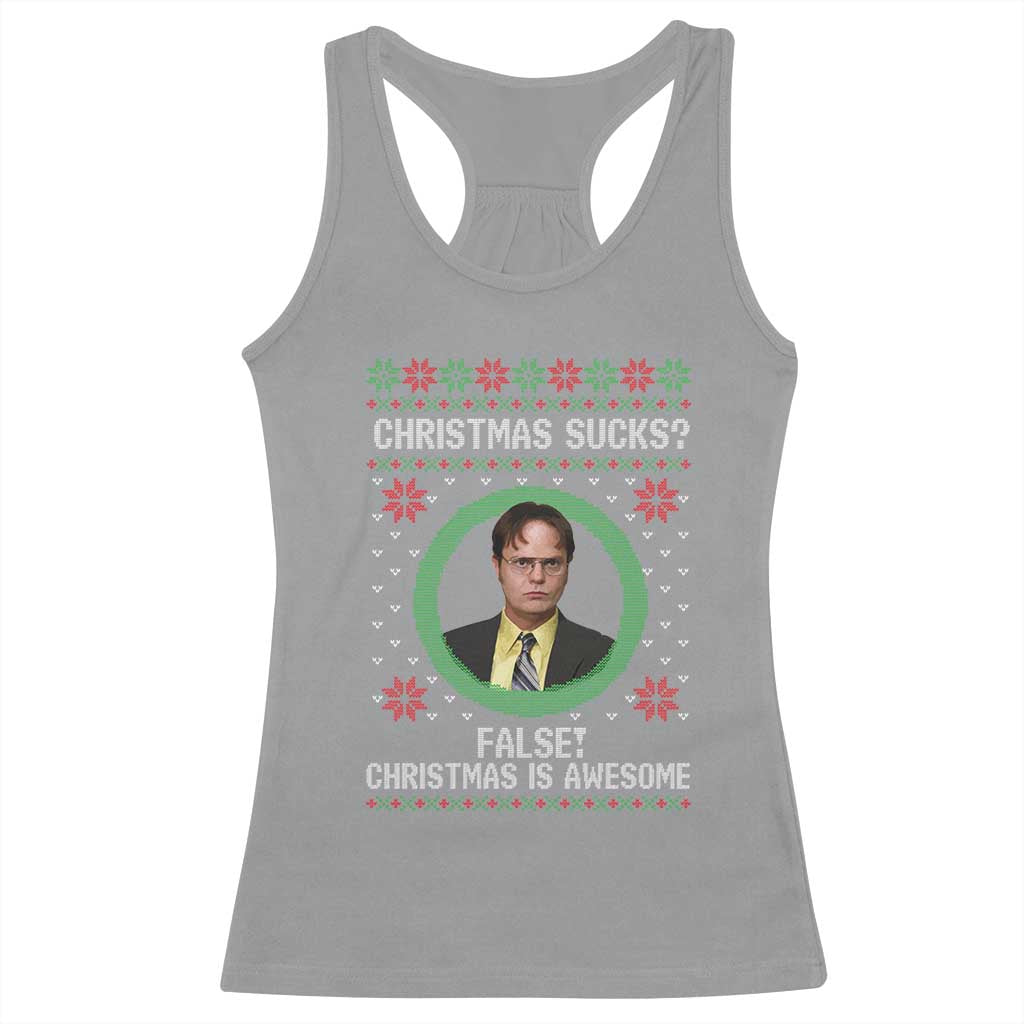 Christmas Sucks FALSE Christmas Is Awesome Racerback Tank Top Funny Xmas Office Holiday Humor - Wonder Print Shop