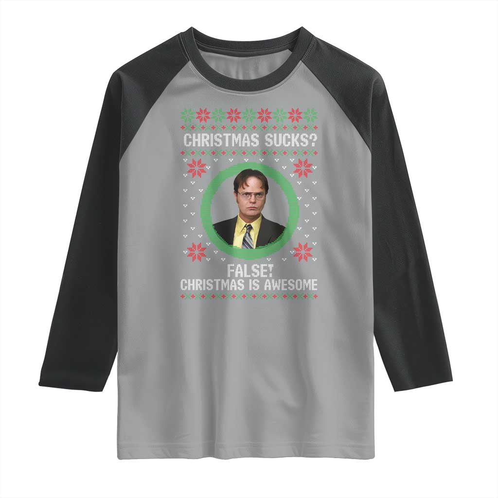 Christmas Sucks FALSE Christmas Is Awesome Raglan Shirt Funny Xmas Office Holiday Humor - Wonder Print Shop