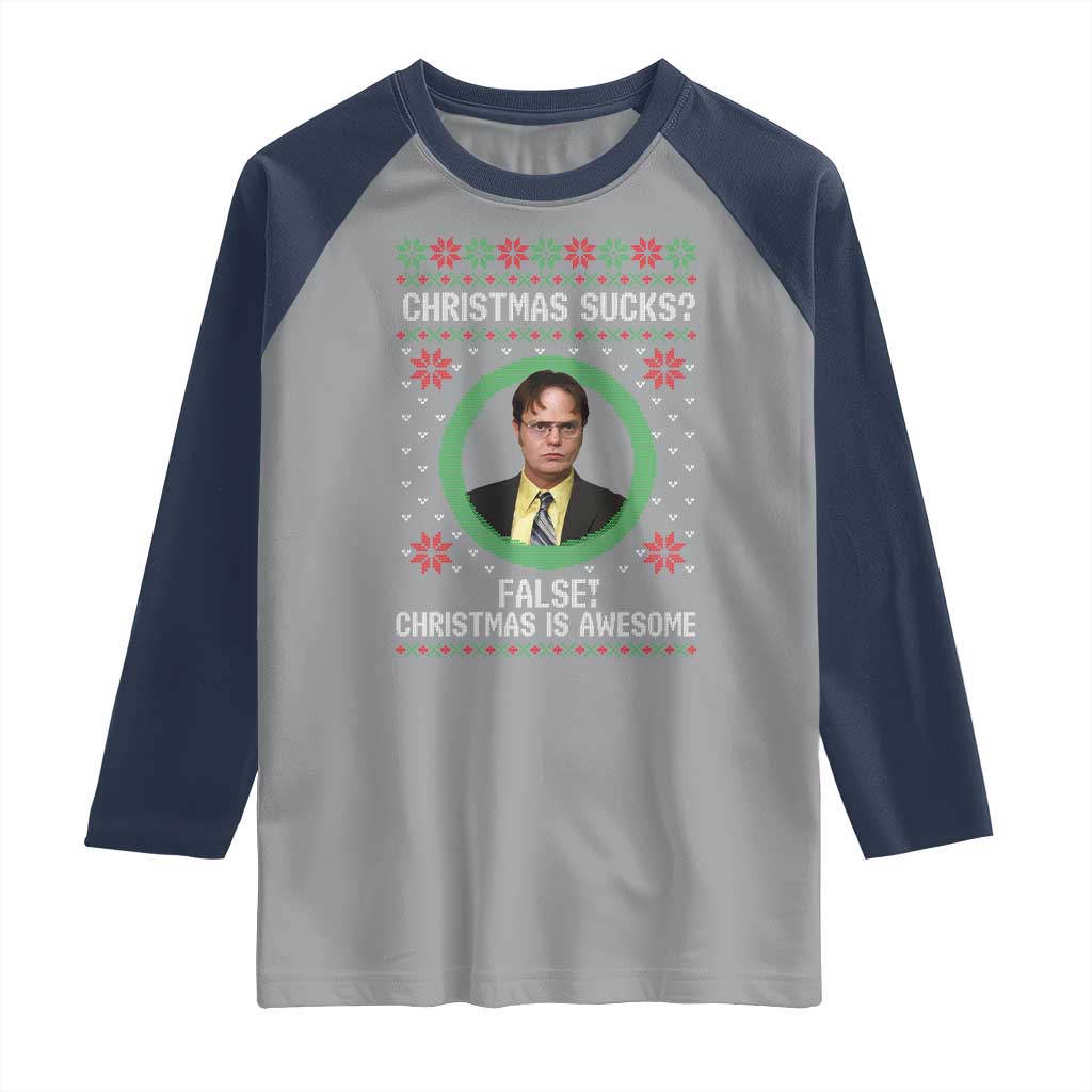 Christmas Sucks FALSE Christmas Is Awesome Raglan Shirt Funny Xmas Office Holiday Humor - Wonder Print Shop