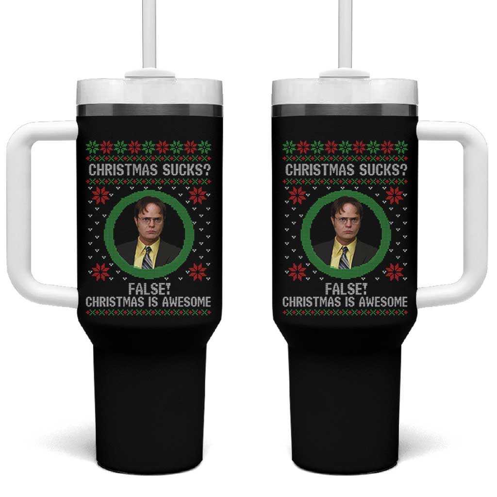 Christmas Sucks FALSE Christmas Is Awesome Tumbler With Handle Funny Xmas Office Holiday Humor - Wonder Print Shop
