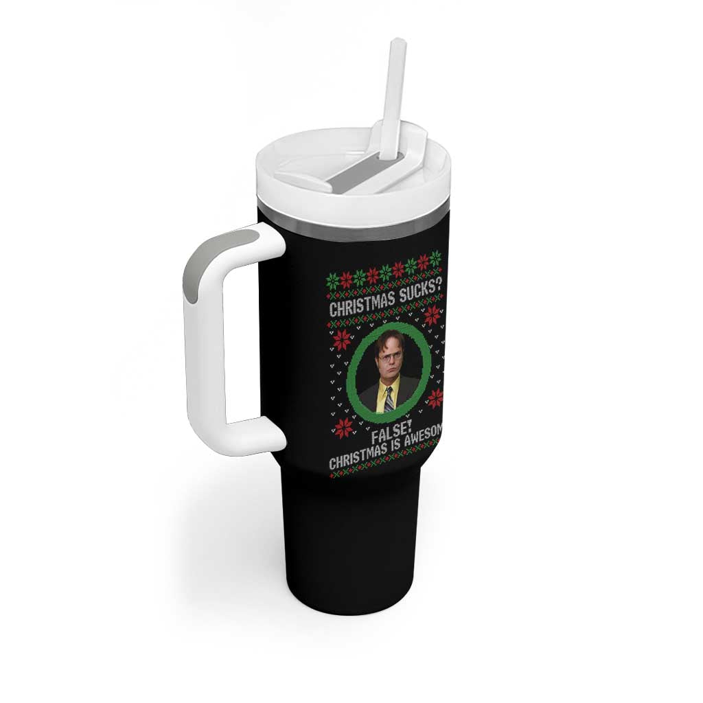 Christmas Sucks FALSE Christmas Is Awesome Tumbler With Handle Funny Xmas Office Holiday Humor - Wonder Print Shop