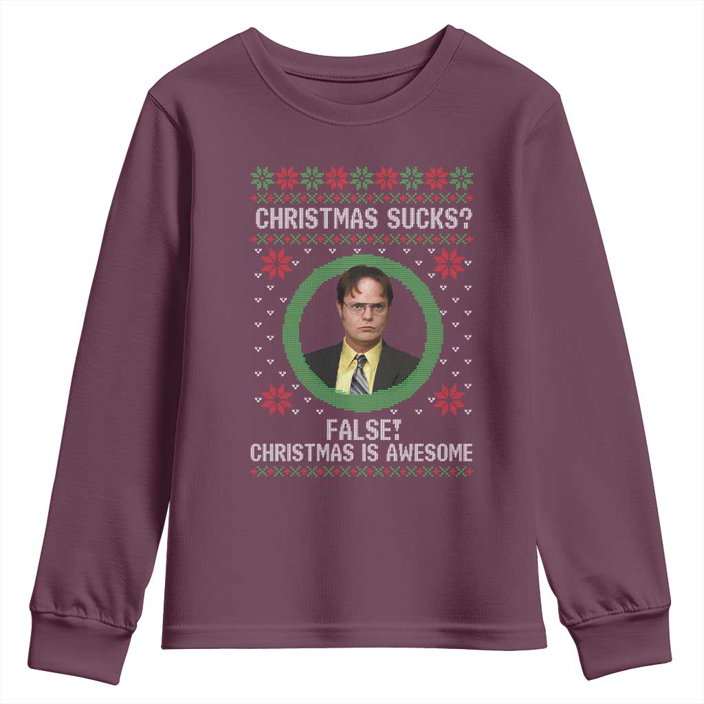 Christmas Sucks FALSE Christmas Is Awesome Youth Sweatshirt Funny Xmas Office Holiday Humor - Wonder Print Shop