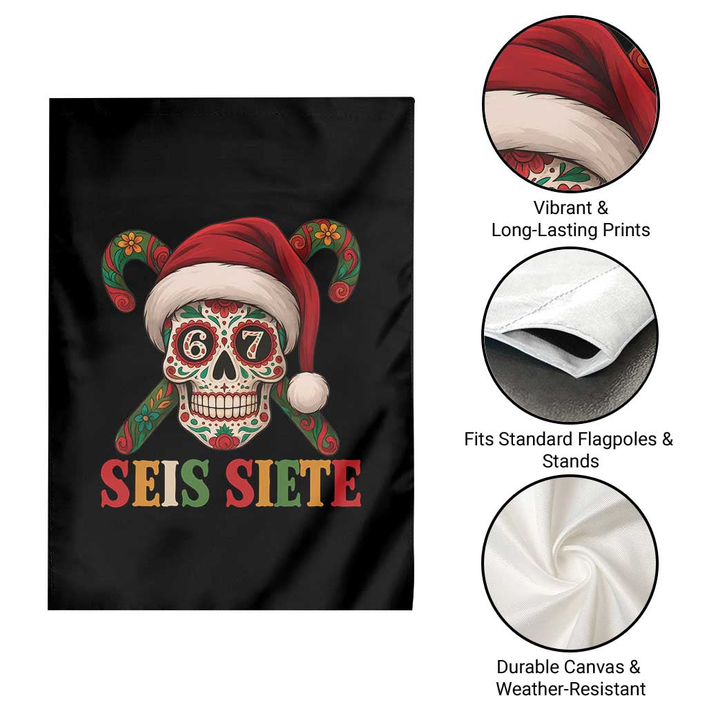 Seis Siete Christmas Meme Garden Flag Sugar Skull 67 Santa Hat Candy Canes - Wonder Print Shop
