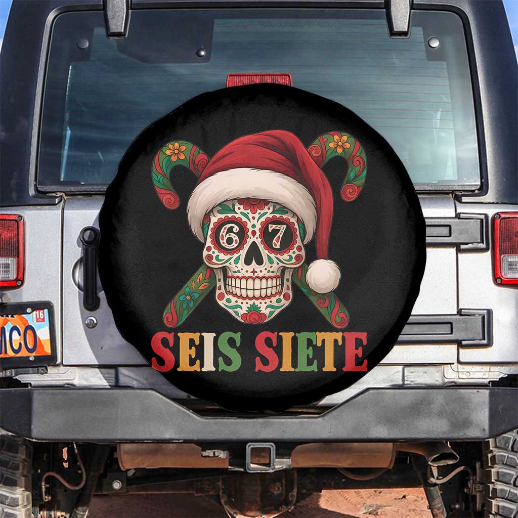 Seis Siete Christmas Meme Spare Tire Cover Sugar Skull 67 Santa Hat Candy Canes - Wonder Print Shop