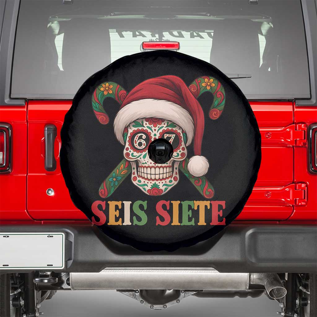 Seis Siete Christmas Meme Spare Tire Cover Sugar Skull 67 Santa Hat Candy Canes - Wonder Print Shop