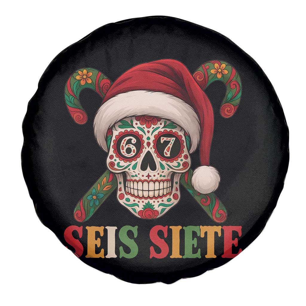 Seis Siete Christmas Meme Spare Tire Cover Sugar Skull 67 Santa Hat Candy Canes - Wonder Print Shop
