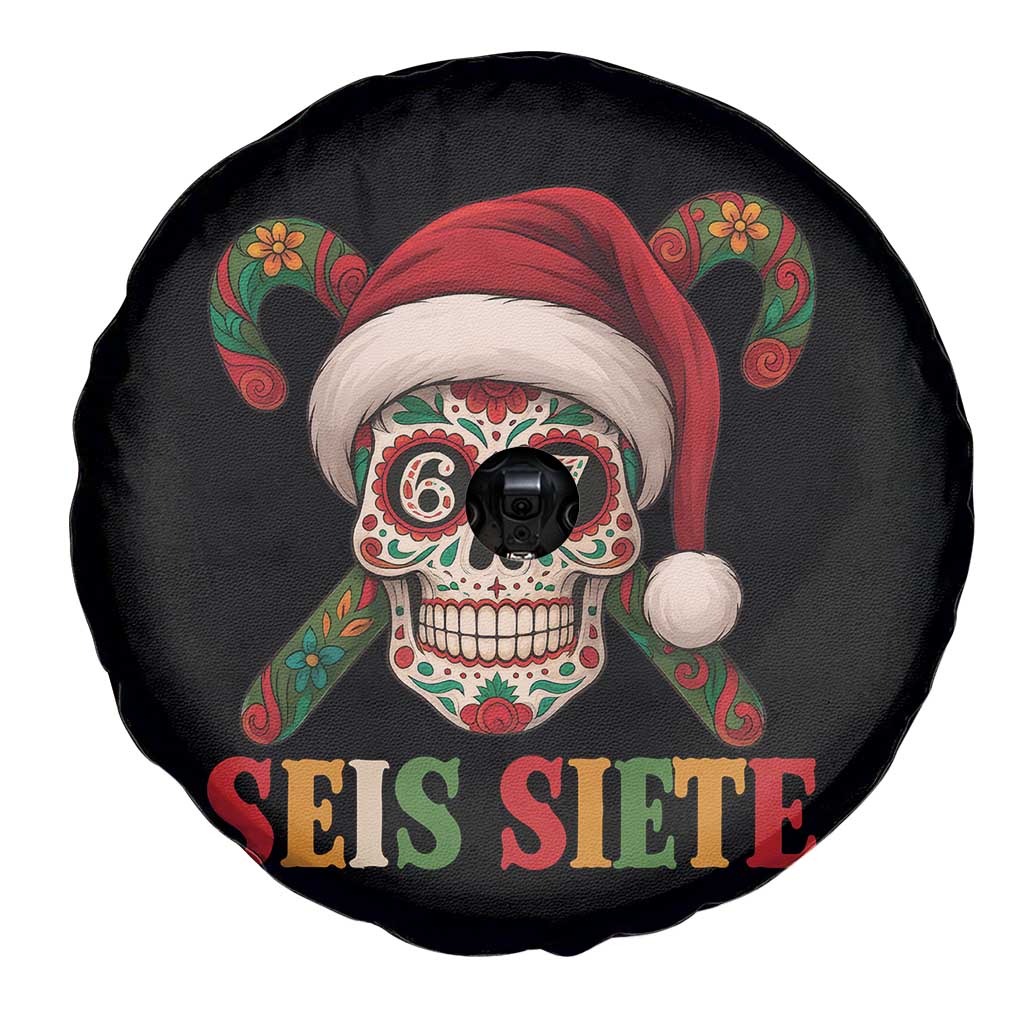 Seis Siete Christmas Meme Spare Tire Cover Sugar Skull 67 Santa Hat Candy Canes - Wonder Print Shop