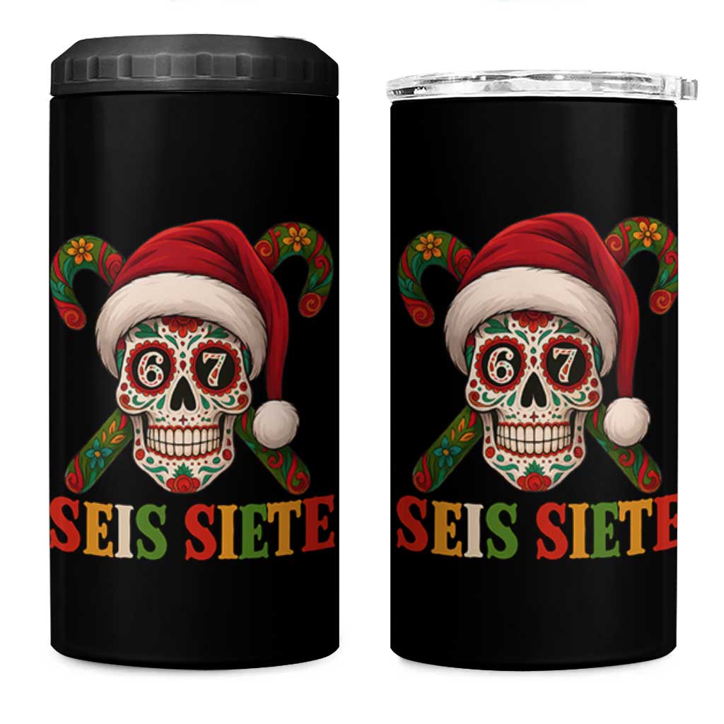 Seis Siete Christmas Meme 4 in 1 Can Cooler Tumbler Sugar Skull 67 Santa Hat Candy Canes - Wonder Print Shop