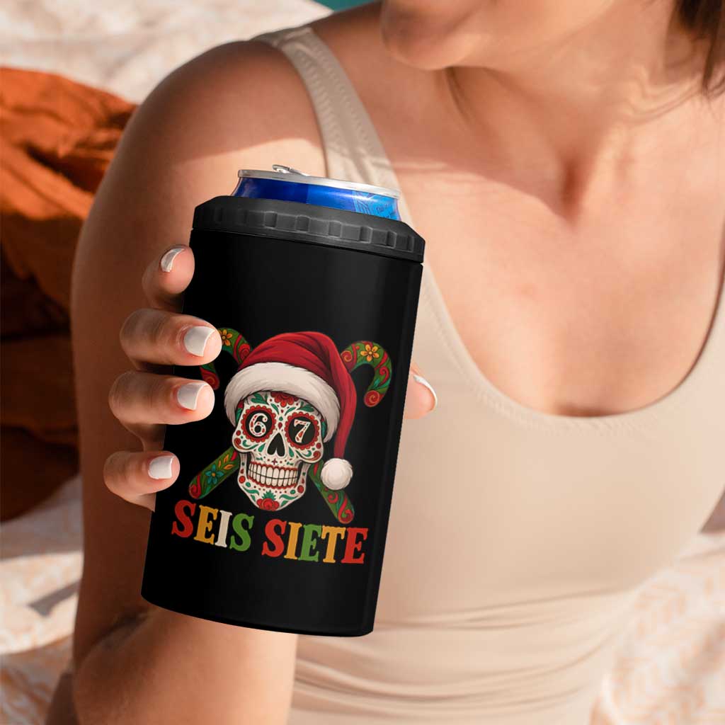 Seis Siete Christmas Meme 4 in 1 Can Cooler Tumbler Sugar Skull 67 Santa Hat Candy Canes - Wonder Print Shop