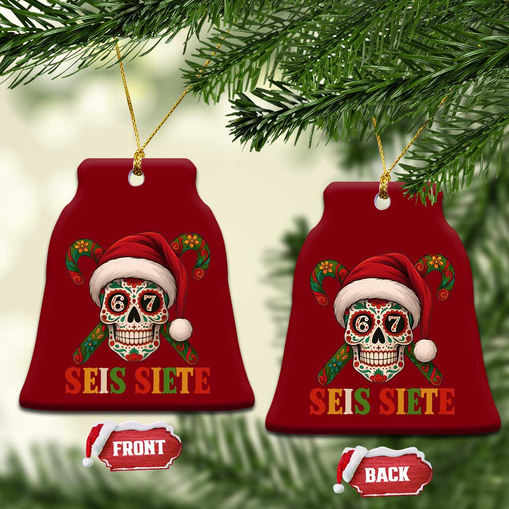 Seis Siete Christmas Meme Ceramic Ornament Sugar Skull 67 Santa Hat Candy Canes - Wonder Print Shop