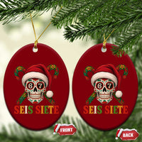 Seis Siete Christmas Meme Ceramic Ornament Sugar Skull 67 Santa Hat Candy Canes - Wonder Print Shop