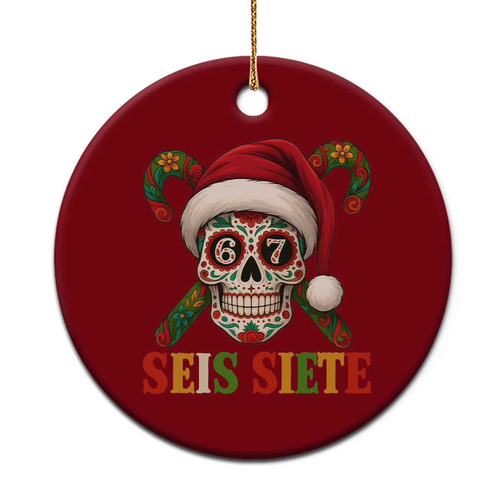 Seis Siete Christmas Meme Ceramic Ornament Sugar Skull 67 Santa Hat Candy Canes - Wonder Print Shop